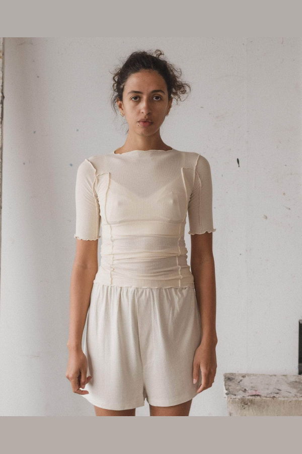 Baserange Omato 3/4 Tee Shirt Fine Organic Cotton Rib Top