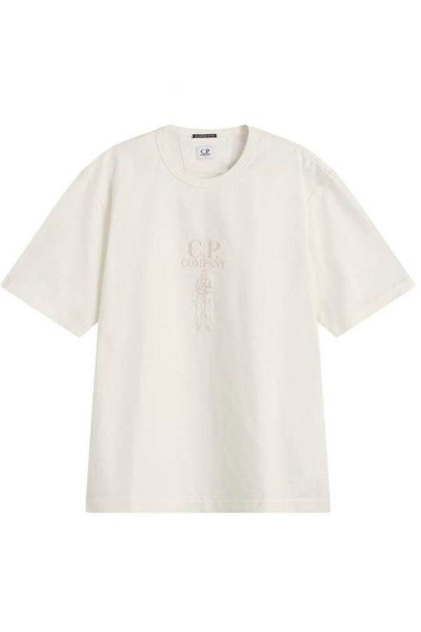 C.P. Company Mercerized Jersey Twisted Short Sleeve Logo T-Shirt - Gauze White