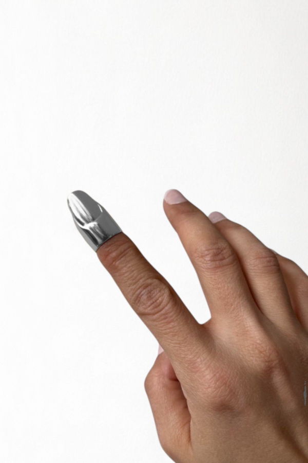 London Atelier Byproduct Silver Finger Cover With Nail Detail Ring