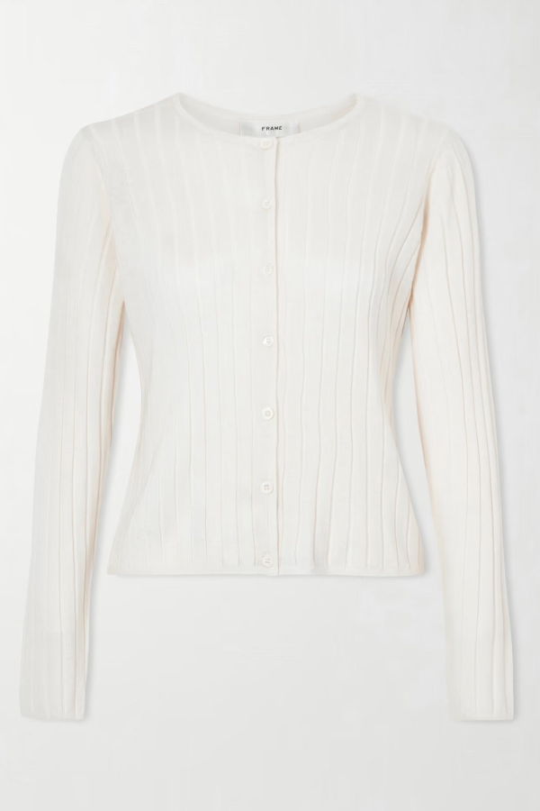 Frame Ribbed Cashmere & Silk Blend Cardigan