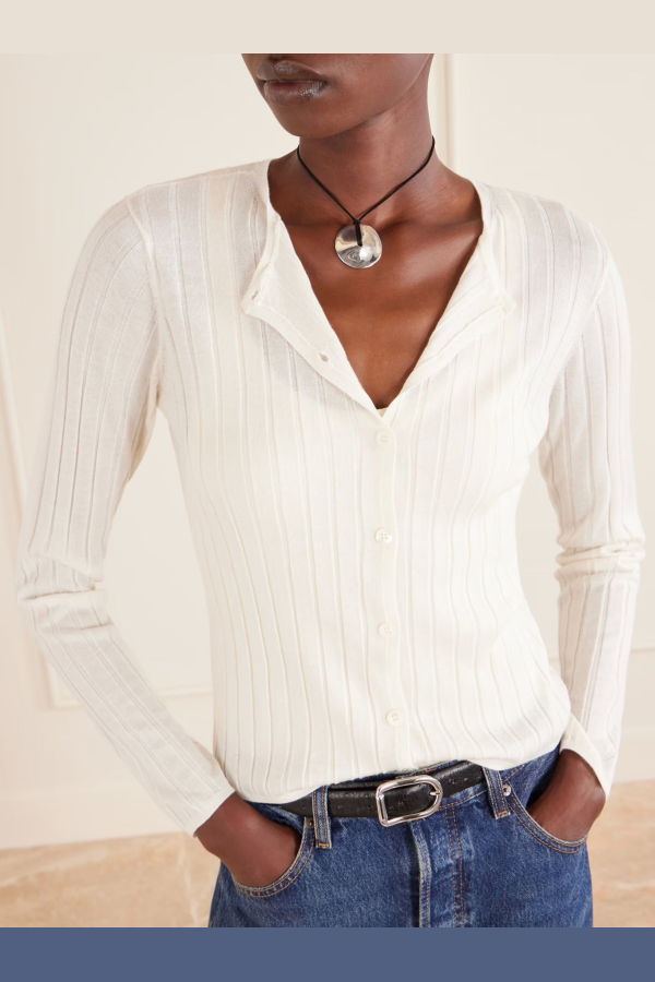 Frame Ribbed Cashmere & Silk Blend Cardigan