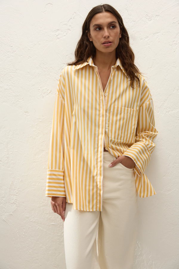 Faithfull The Brand Clemente Shirt Orozco Stripe Mustard Top