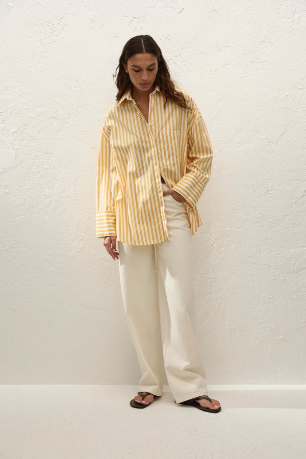 Faithfull The Brand Clemente Shirt Orozco Stripe Mustard Top
