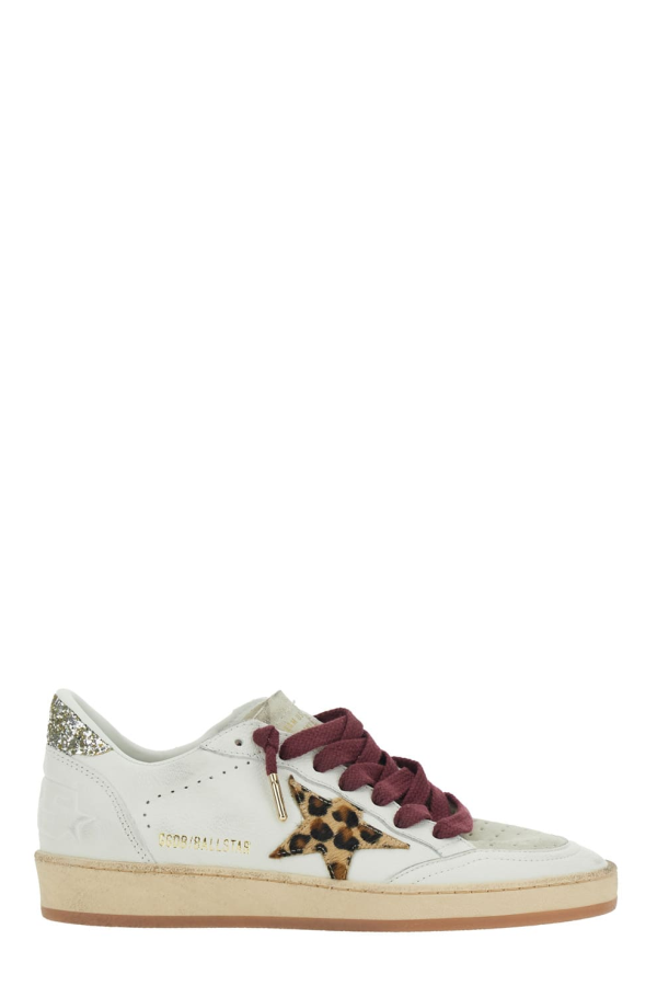 Golden Goose Ballstar Nappa Upper Toe and Spur Suede Tongue Horsy Star Glitter Heel Sneakers - White