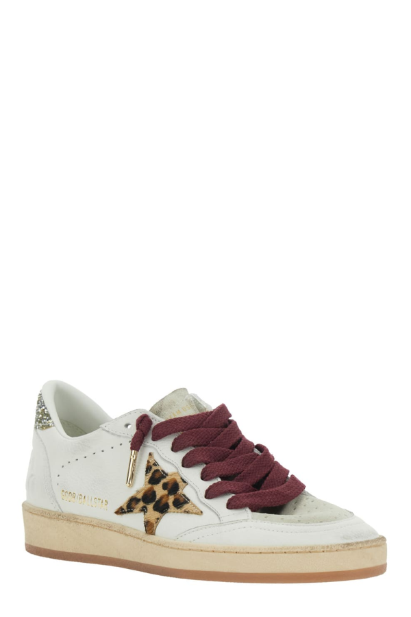 Golden Goose Ballstar Nappa Upper Toe and Spur Suede Tongue Horsy Star Glitter Heel Sneakers - White