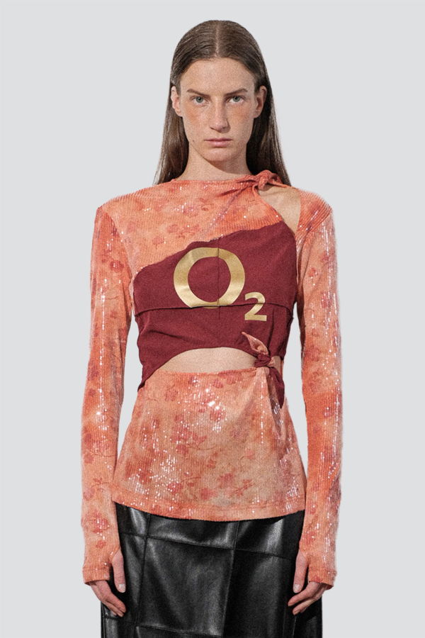 Zimo Orange Sunkissed Sequins Football Knots Top