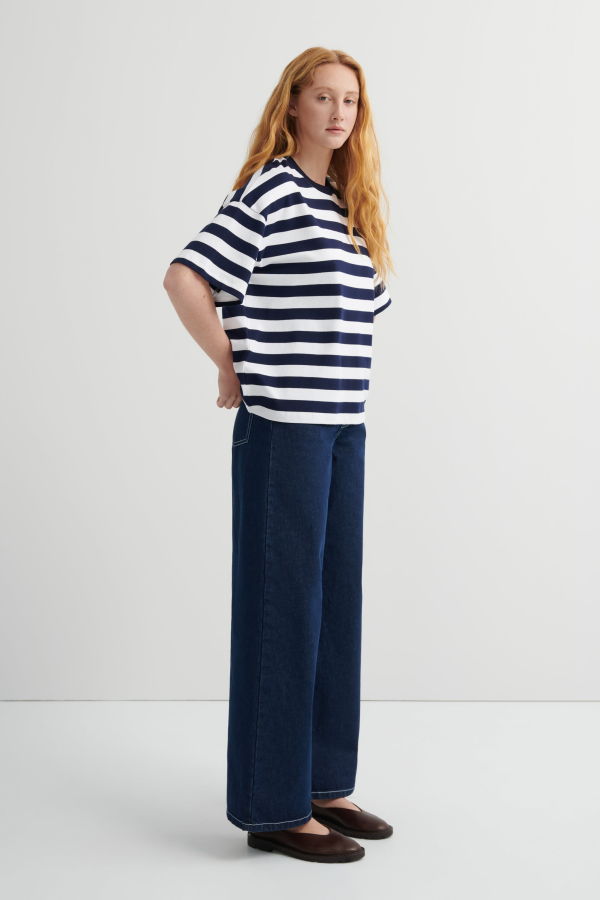 Kowtow Oversized Boxy Tee - Navy/White/Stripe
