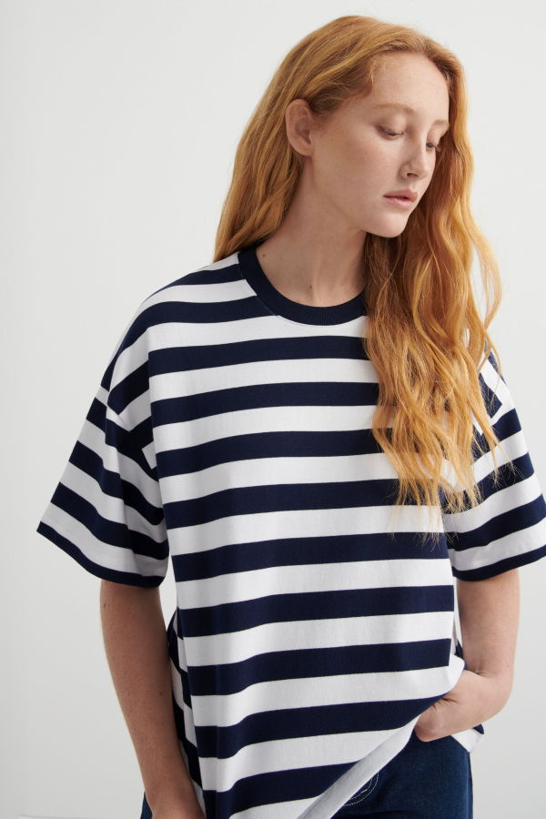 Kowtow Oversized Boxy Tee - Navy/White/Stripe