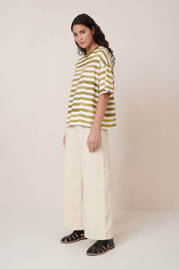 Kowtow Oversized Boxy Tee - Brushstroke Stripe