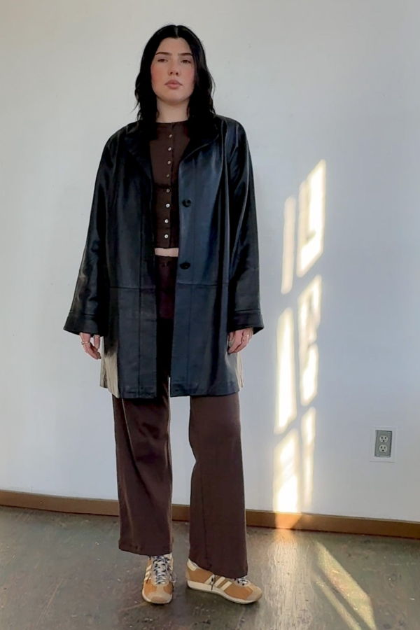 Vintage Black Butter Leather 3/4 Coat