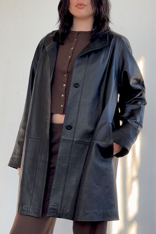Vintage Black Butter Leather 3/4 Coat
