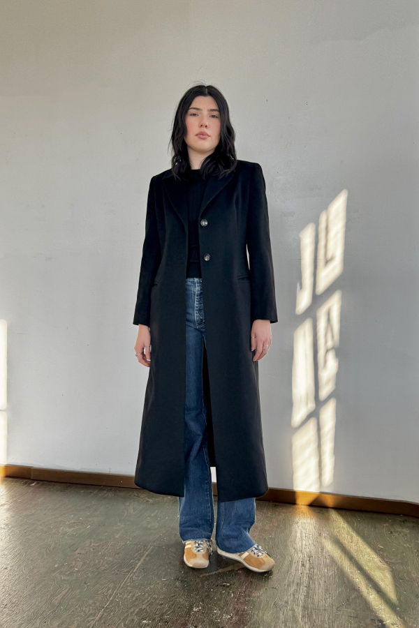 Vintage Black Cashmere Column Coat - Black
