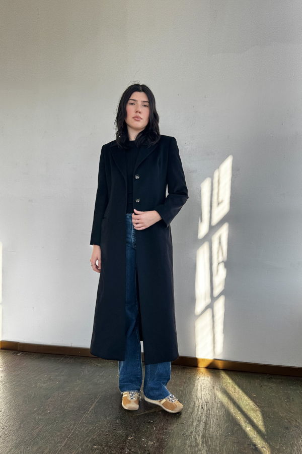Vintage Black Cashmere Column Coat - Black