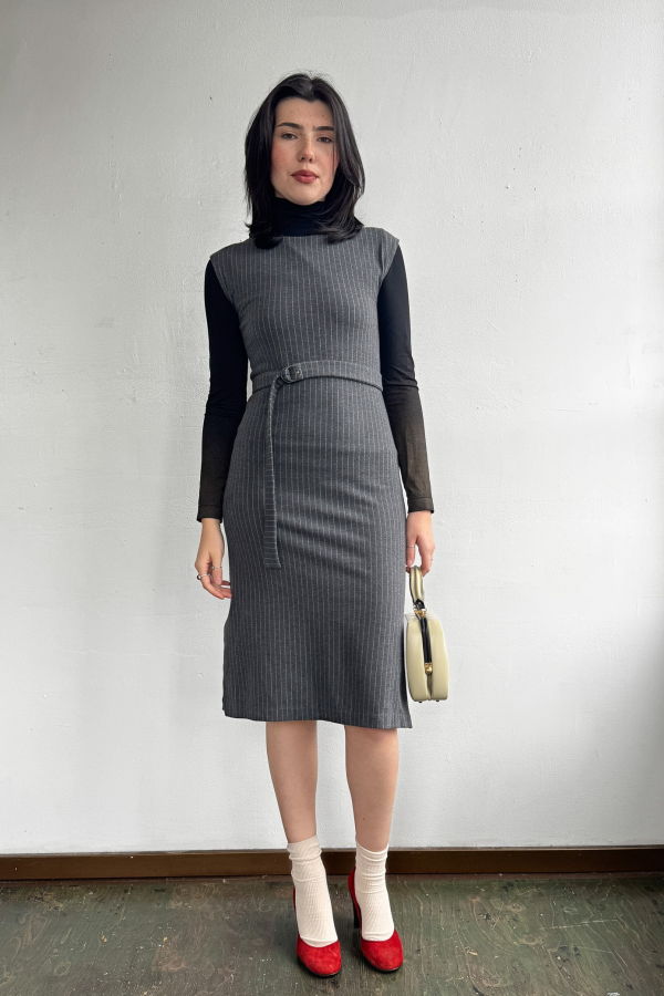 Vintage Charcoal Flannel Pinstripe Dress