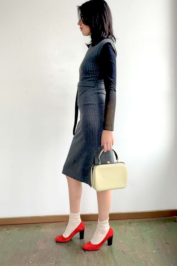 Vintage Charcoal Flannel Pinstripe Dress