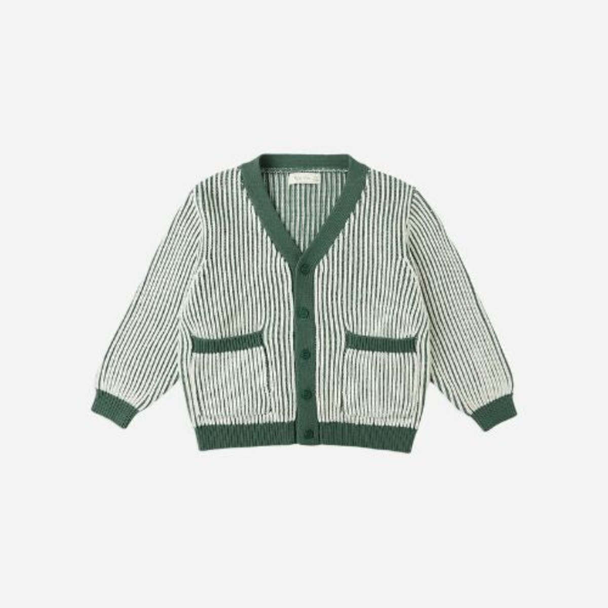 KIDS Rylee + Cru Haywood Cardigan - Green/Natural Stripe - Image 2 of 3