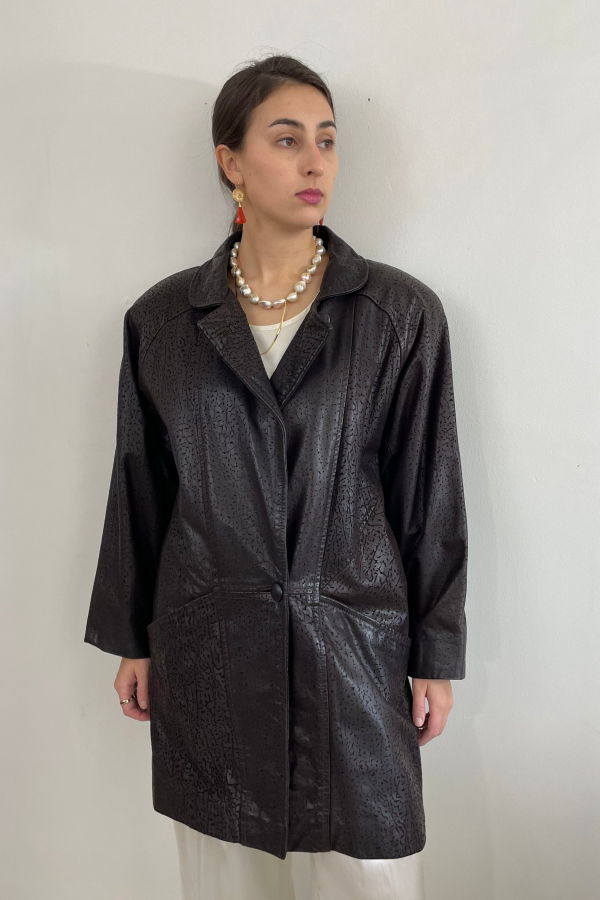 Gino di Giorgio by Comint 90s Embossed Leather Slouchy Jacket - Brown