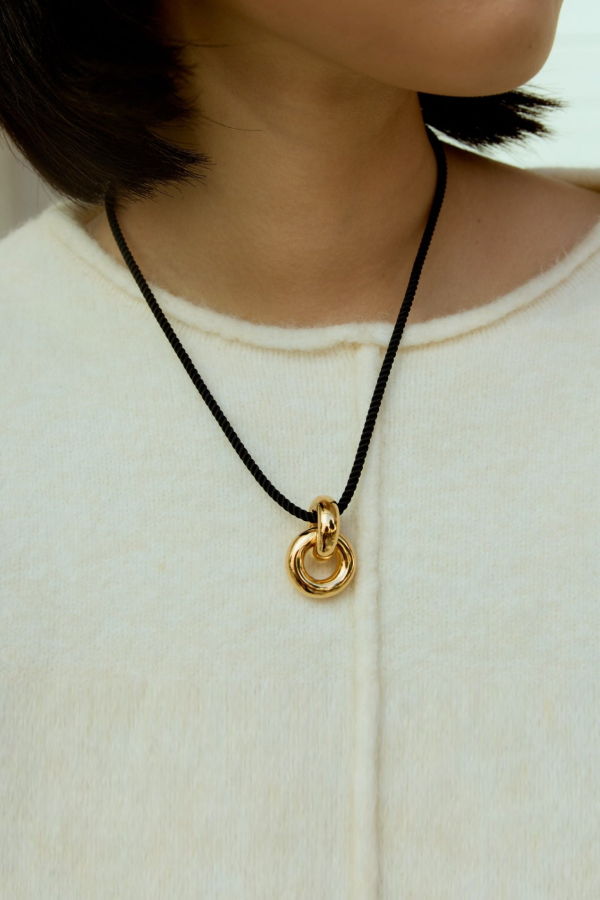 ADORN Golden Pendant / Double Donut Large Necklace - Gold
