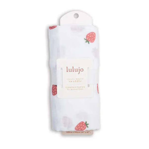 Lulujo Muslin Cotton Swaddle - Strawberries