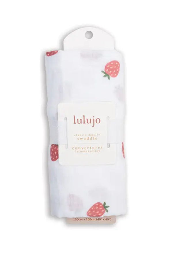 Lulujo Muslin Cotton Swaddle - Strawberries