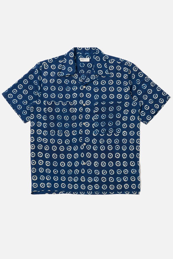 Universal Works Camper Shirt In Circles Indigo