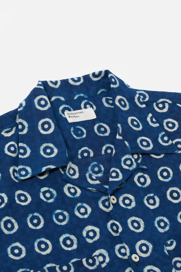 Universal Works Camper Shirt In Circles Indigo