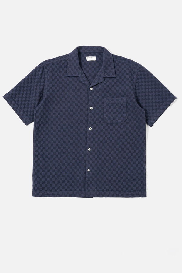 Universal Works Road Shirt in Dot Waffle - Navy