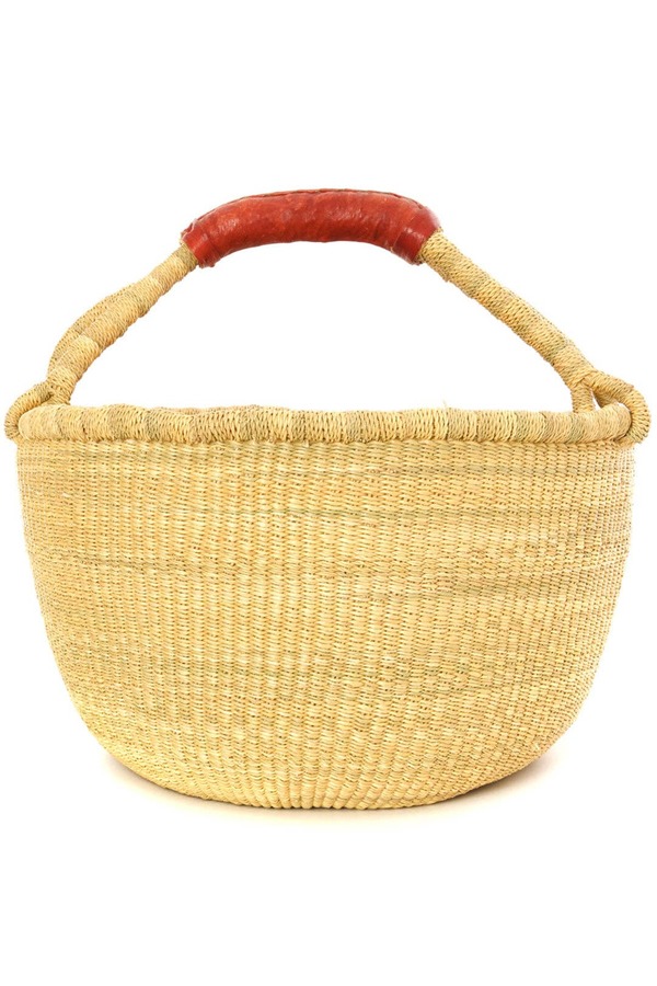 Swahili | AFRICAN MODERN Basic Bolga Farmer's Market Shopper Basket with Brown Leather Handles