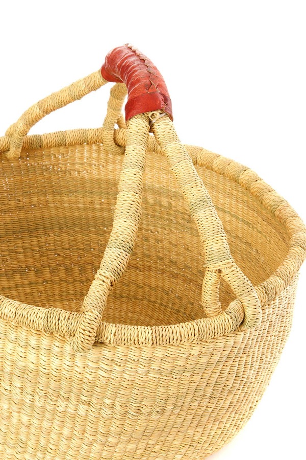 Swahili | AFRICAN MODERN Basic Bolga Farmer's Market Shopper Basket with Brown Leather Handles