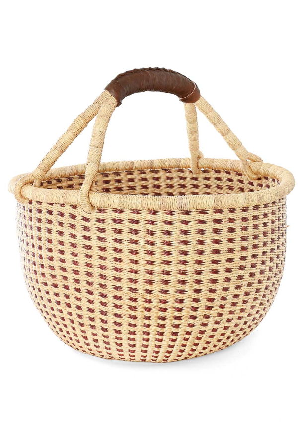 Swahili | AFRICAN MODERN Chestnut and Natural Checked Bolga Basket