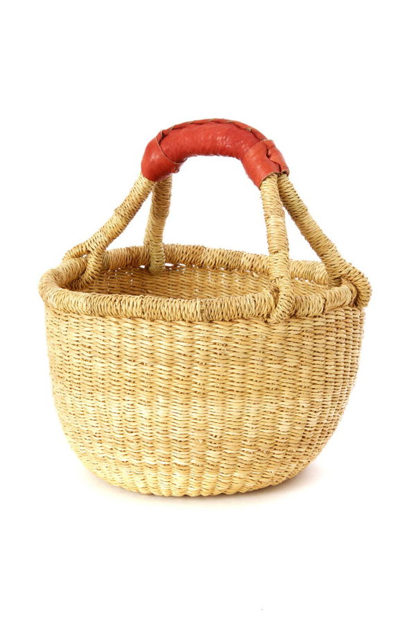 Swahili | AFRICAN MODERN Natural Baby Ghanaian Bolga Basket With Leather Handle