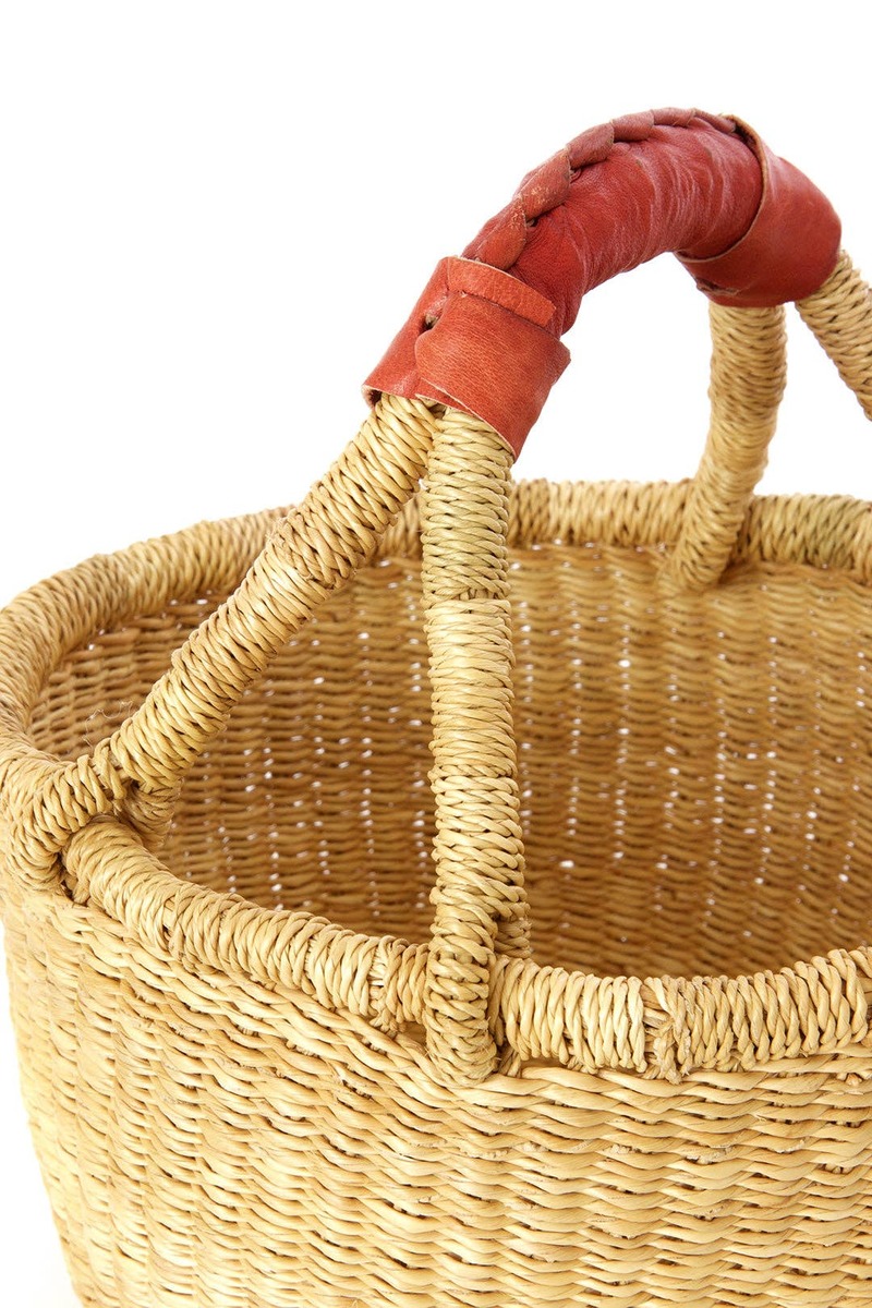 Swahili | AFRICAN MODERN Natural Baby Ghanaian Bolga Basket With Leather Handle