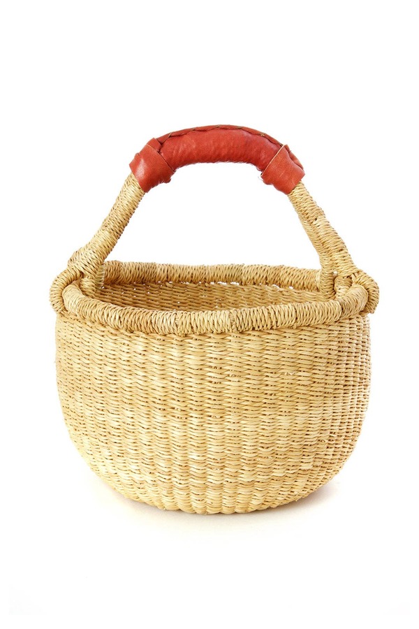 Swahili | AFRICAN MODERN Natural Baby Ghanaian Bolga Basket With Leather Handle