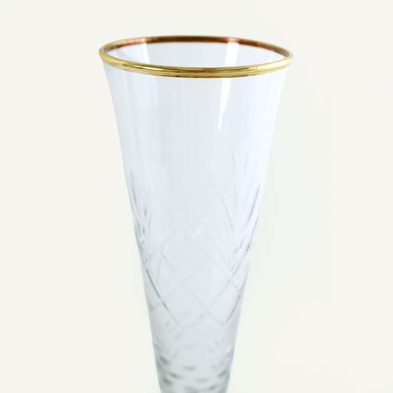 Civil Alchemy Etched Glass Flute with Gold Rim