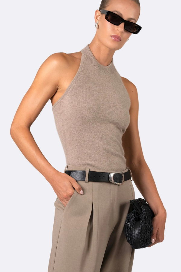 Nonchalant Label Tulsa Cashmere Halter Top - Taupe
