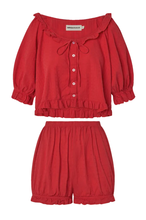 Sønderhaus The Romeo Sleep Set, Baby Eyelet Cherry Red