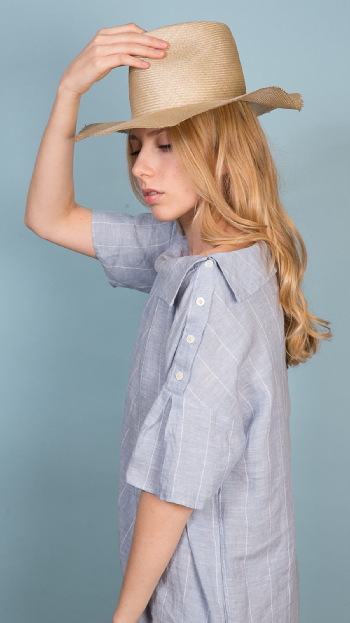 Rosso35 Linen Dress With Stripes - Light Blue on Garmentory