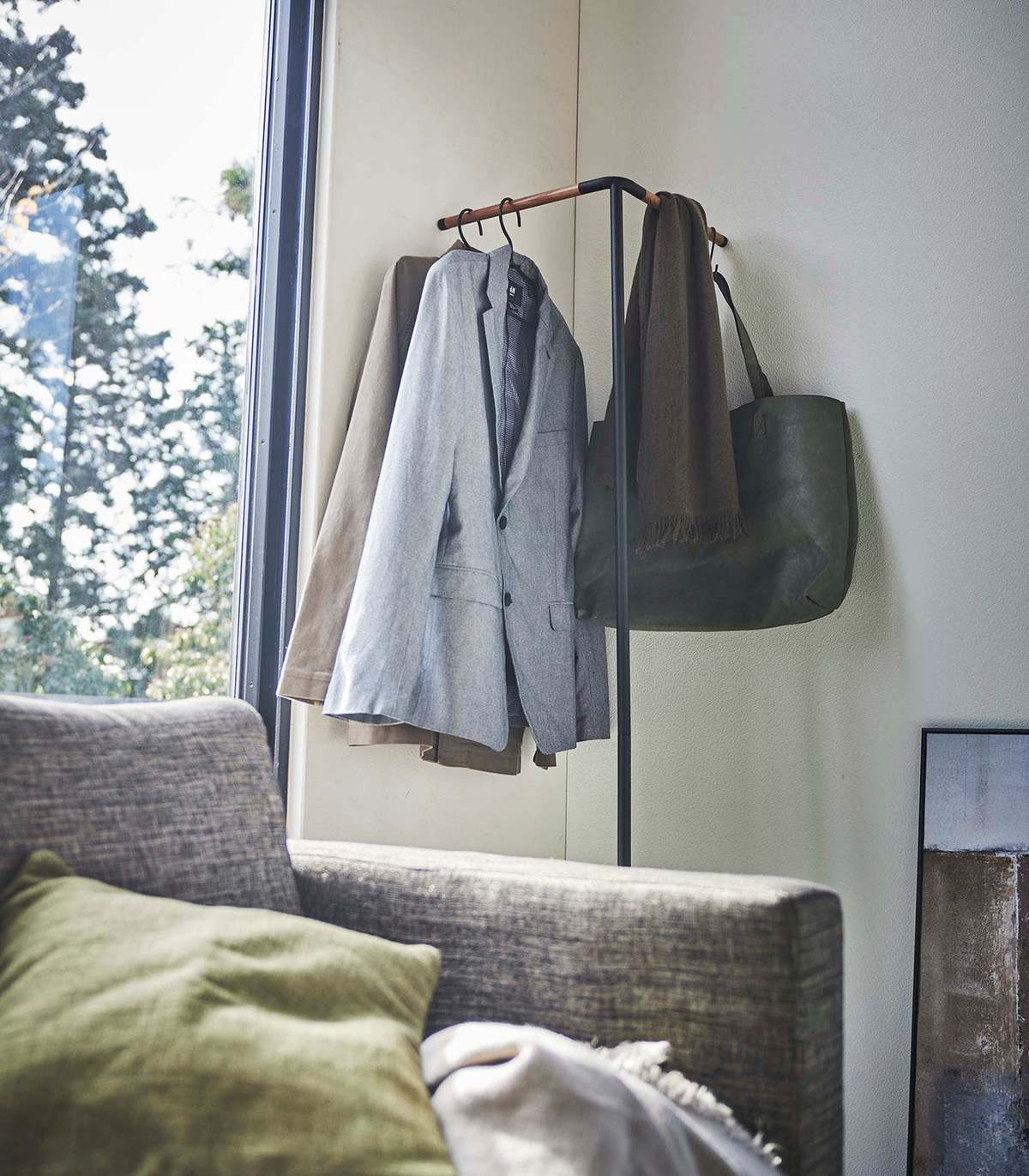 Yamazaki Home Corner Leaning Coat Hanger - Steel + Wood - Image 3 of 8