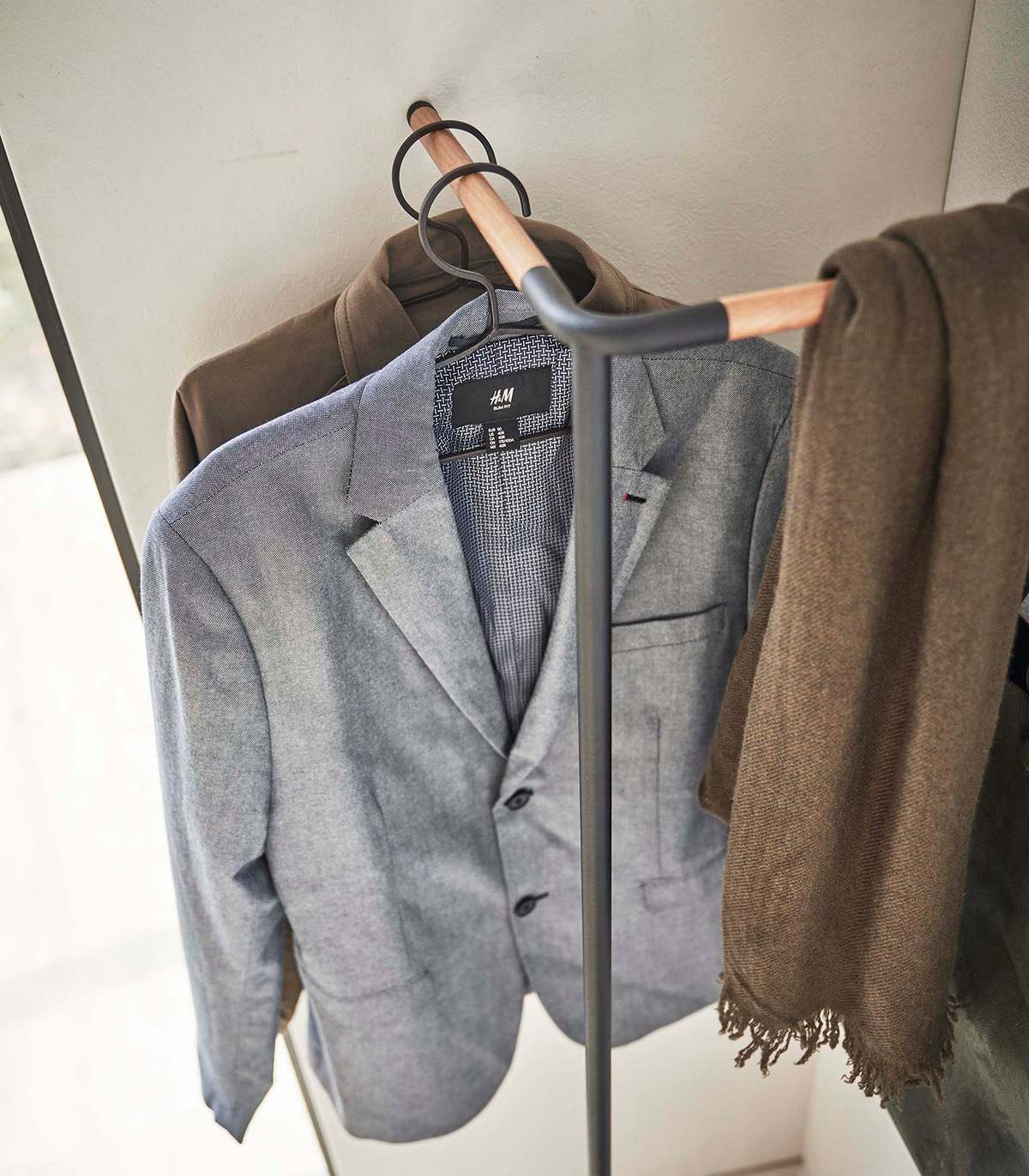 Yamazaki Home Corner Leaning Coat Hanger - Steel + Wood - Image 4 of 8