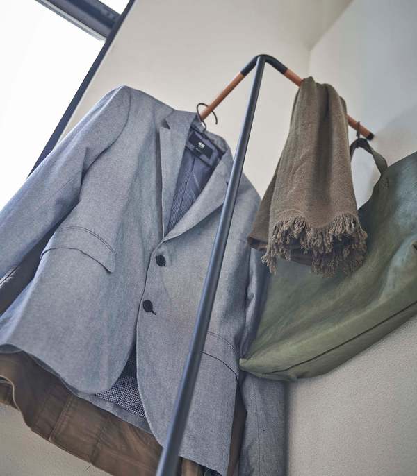 Yamazaki Home Corner Leaning Coat Hanger - Steel + Wood