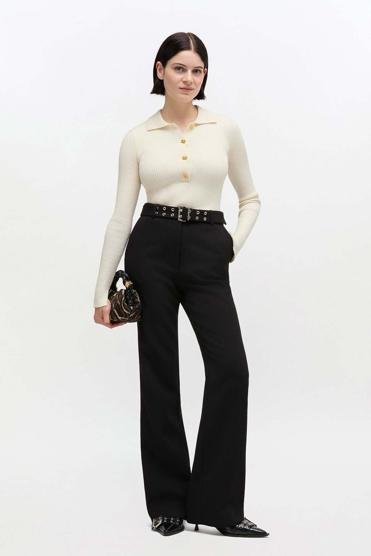 Ganni Bonded Crepe Belted Pant - Image 1 of 4
