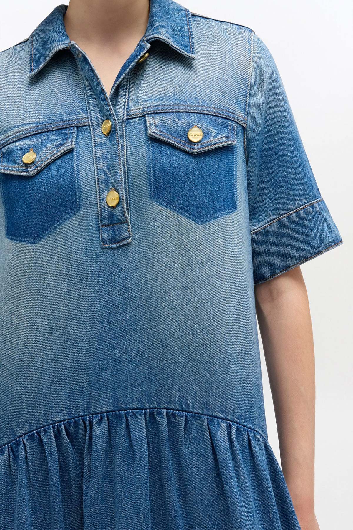 Ganni Light Weight Denim Midi Dress - Image 1 of 2