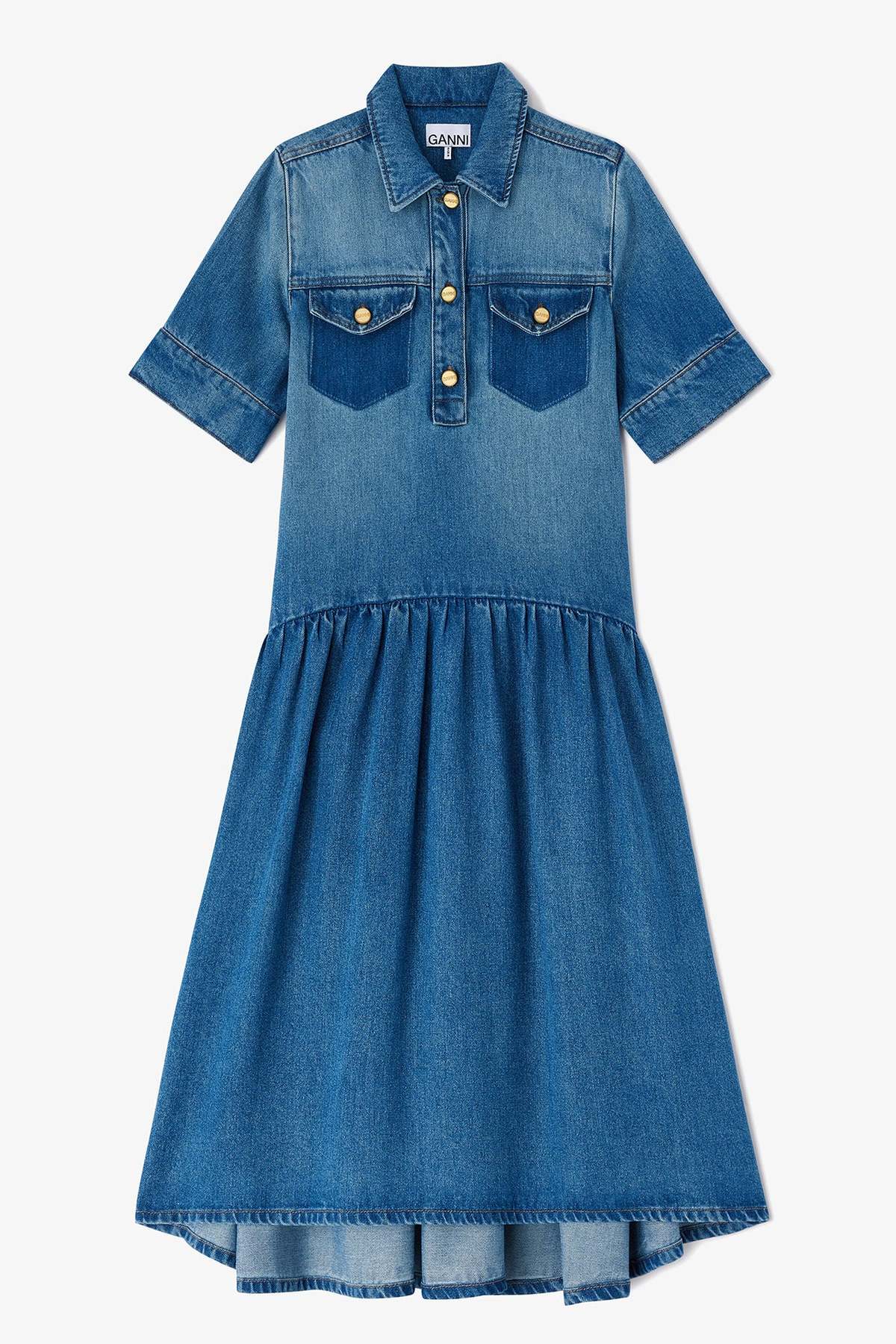 Ganni Light Weight Denim Midi Dress - Image 2 of 2