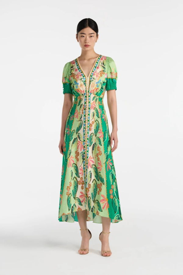 Saloni Lea Long Dress - Terrazzo Jade