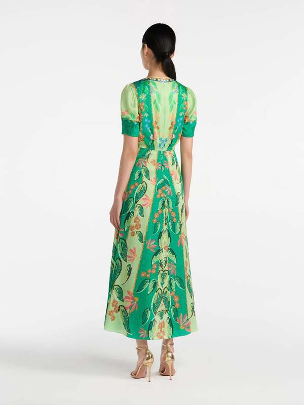 Saloni Lea Long Dress - Terrazzo Jade