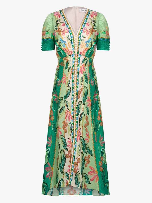 Saloni Lea Long Dress - Terrazzo Jade