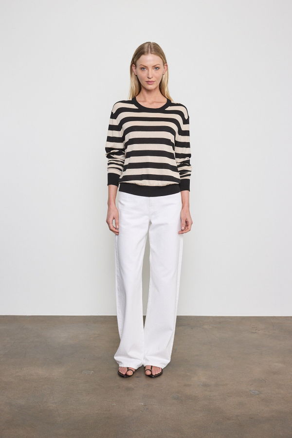 Enza Costa Stripe Silk Knit Crew Sweater