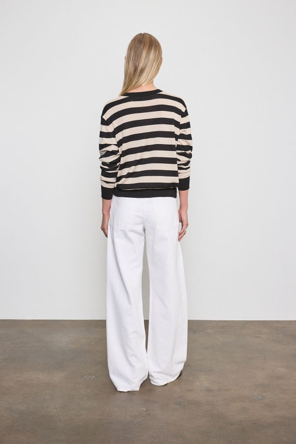 Enza Costa Stripe Silk Knit Crew Sweater