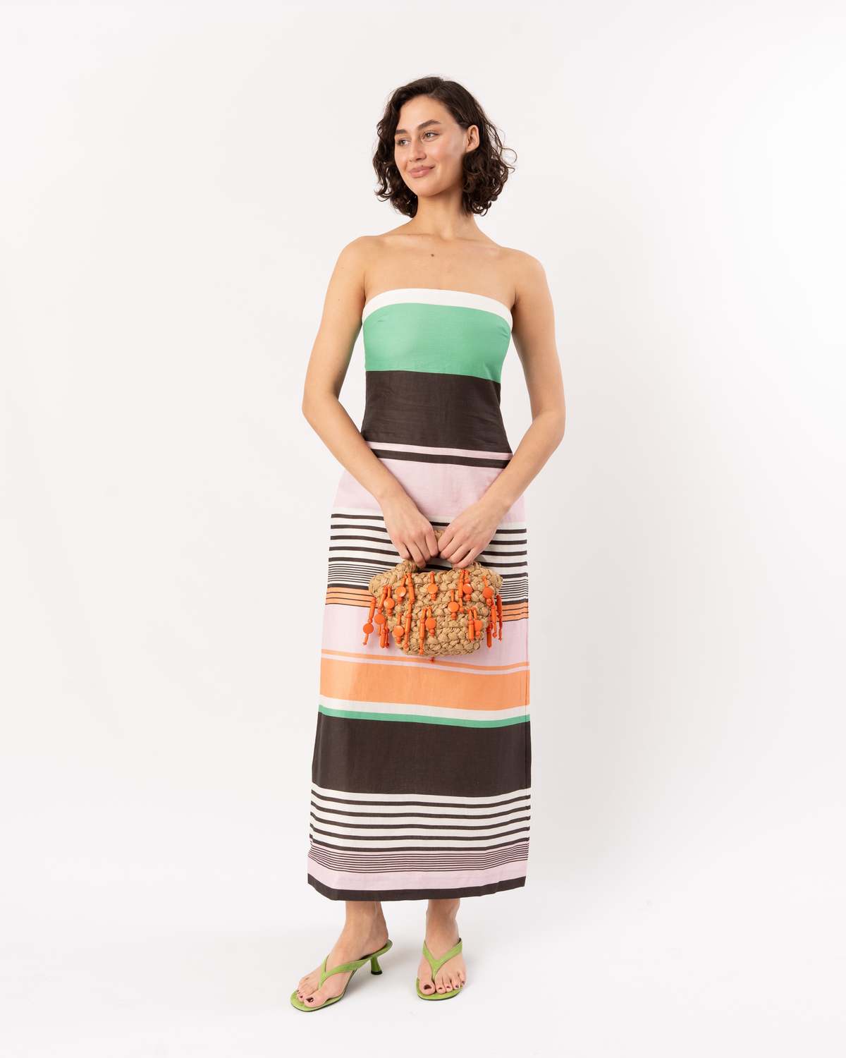 ROAME Frieda Strapless Midi Dress - Tango Stripe - Image 1 of 7