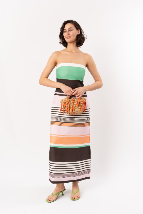 ROAME Frieda Strapless Midi Dress - Tango Stripe